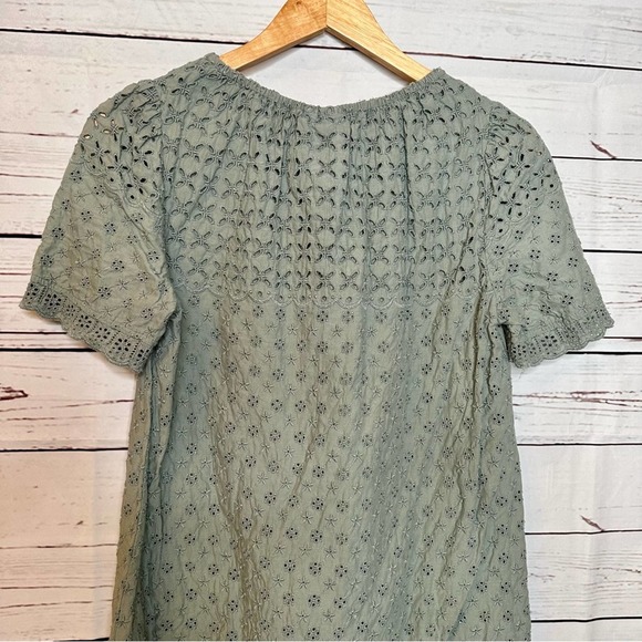 GAP | Short Sleeve Sage Green Eyelet Shift Dress - Picture 7 of 9